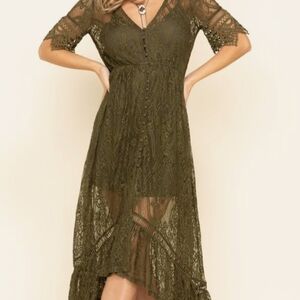 Shyanne Olive High Low Lace Dress